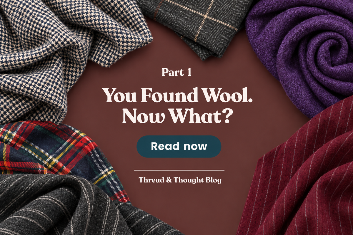 FABCYCLE blog cover for identifying vintage and deadstock wool fabric