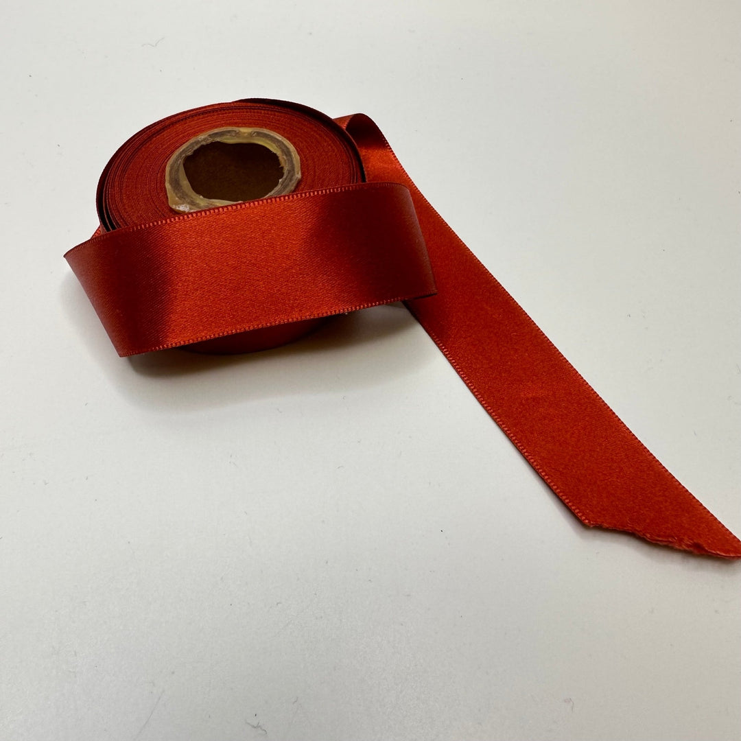 1" (25mm) Satin Ribbon Trim - Dark Orange - Roll - True Deadstock supplies Fabric by private - Sustainable Textile | FABCYCLE