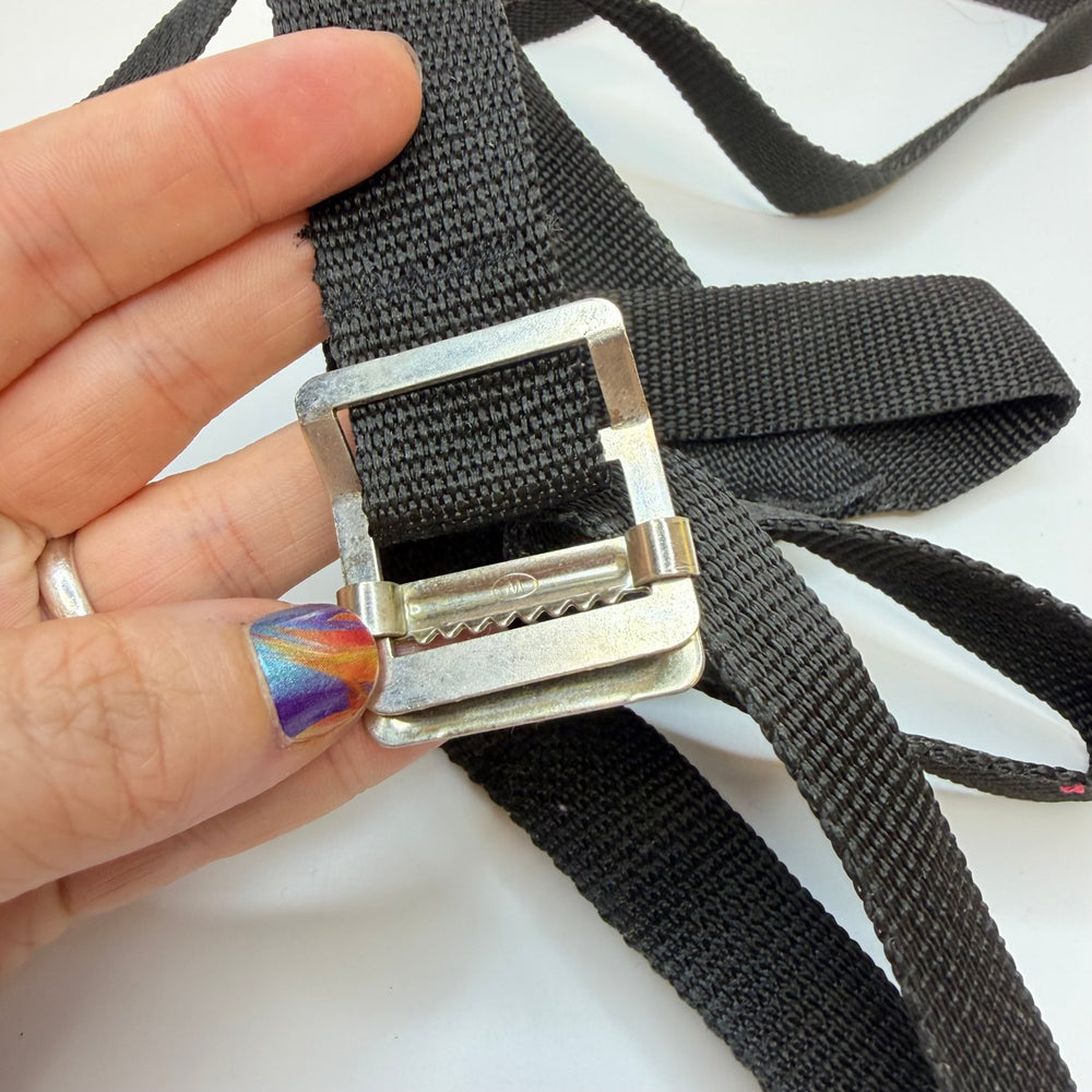 1" (25mm) Silver Buckle Sewn In Webbing Trim - Black/Silver - 1.75M Bundle - True Deadstock supplies Fabric by private - Sustainable Textile | FABCYCLE