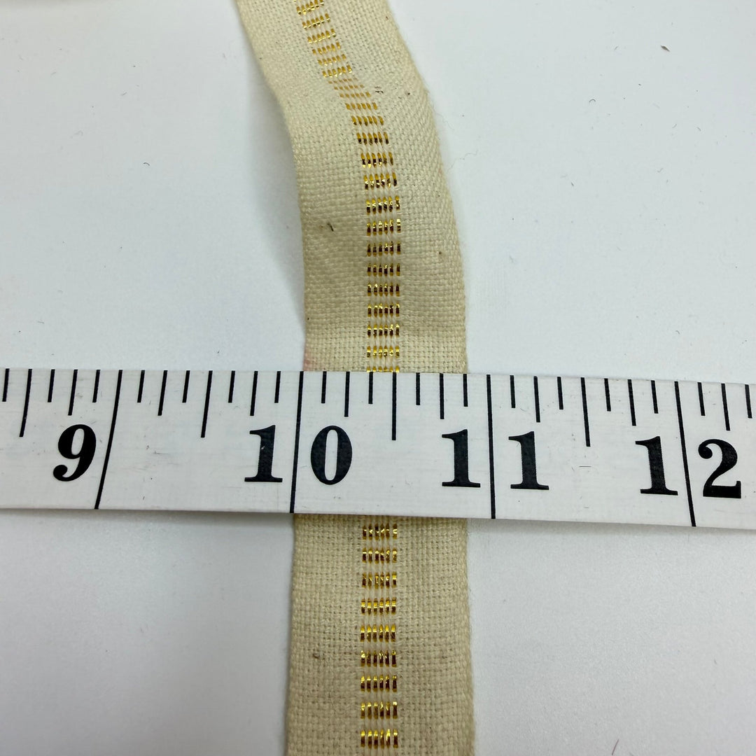 1" (25mm) Tape Trim - Cream/Gold - Roll - True Deadstock supplies Fabric by private - Sustainable Textile | FABCYCLE