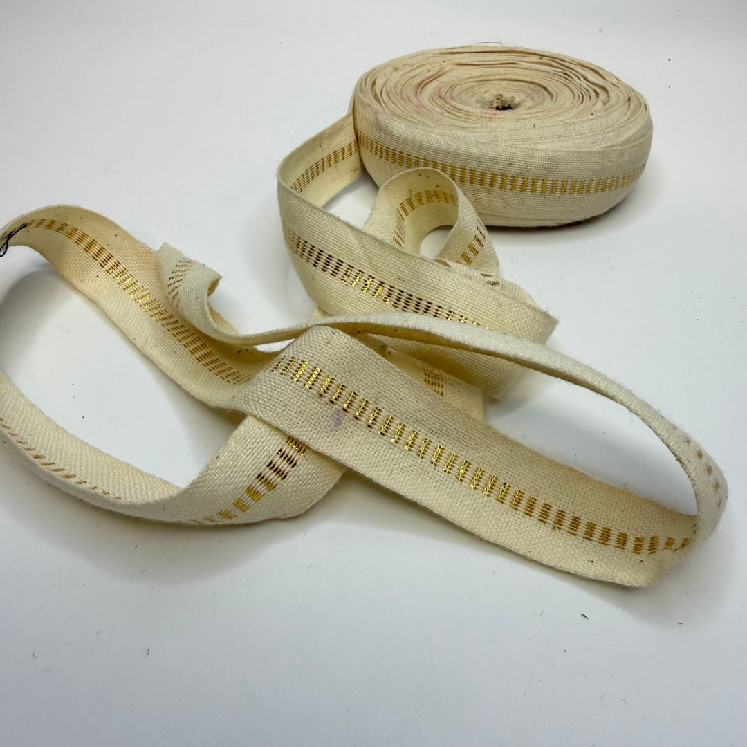 1" (25mm) Tape Trim - Cream/Gold - Roll - True Deadstock supplies Fabric by private - Sustainable Textile | FABCYCLE