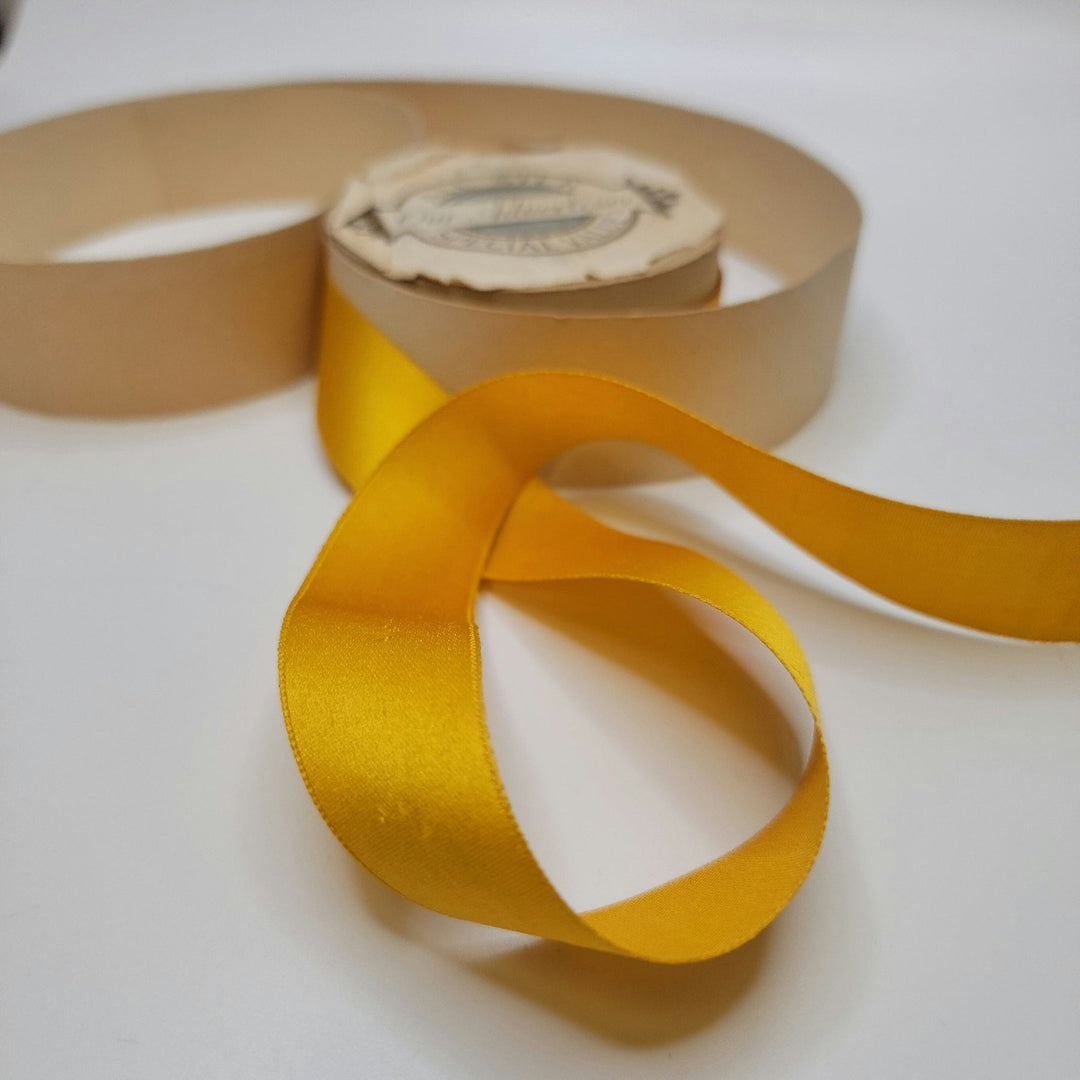 1" (25mm) Vintage Satin Ribbon Trim - Yellow - Roll - True Deadstock supplies Fabric by private - Sustainable Textile | FABCYCLE