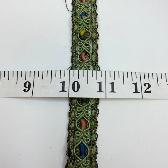 1" (25mm) Vintage Scalloped Braided Tape Trim - Green Multi - 1.9M Bundle - True Deadstock supplies Fabric by private - Sustainable Textile | FABCYCLE