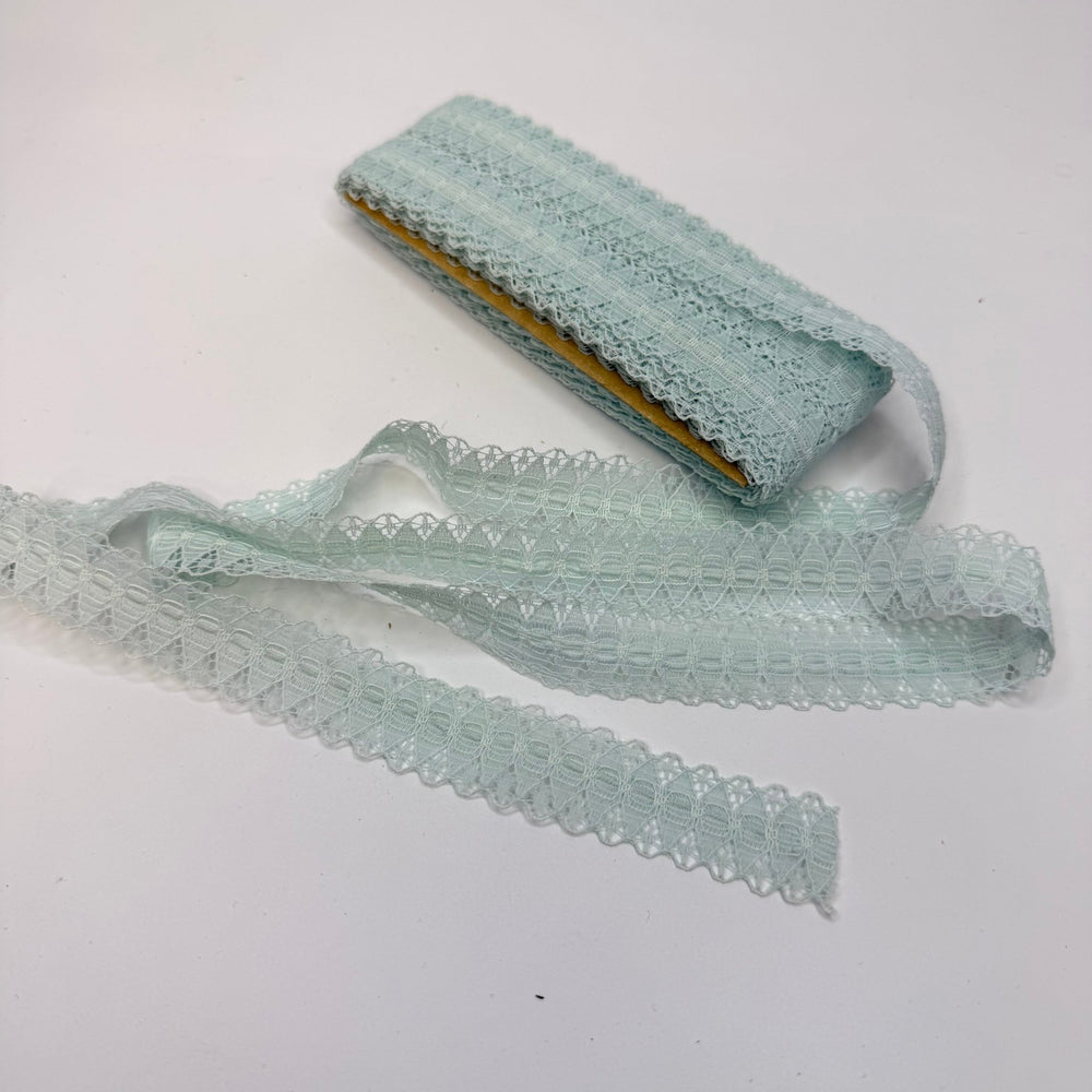 1" (25mm) Vintage Scalloped Lace Trim - Light Mint - Roll - True Deadstock supplies Fabric by private - Sustainable Textile | FABCYCLE