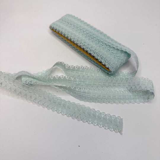 1" (25mm) Vintage Scalloped Lace Trim - Light Mint - Roll - True Deadstock supplies Fabric by private - Sustainable Textile | FABCYCLE