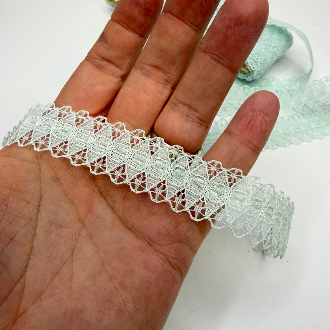 1" (25mm) Vintage Scalloped Lace Trim - Light Mint - Roll - True Deadstock supplies Fabric by private - Sustainable Textile | FABCYCLE