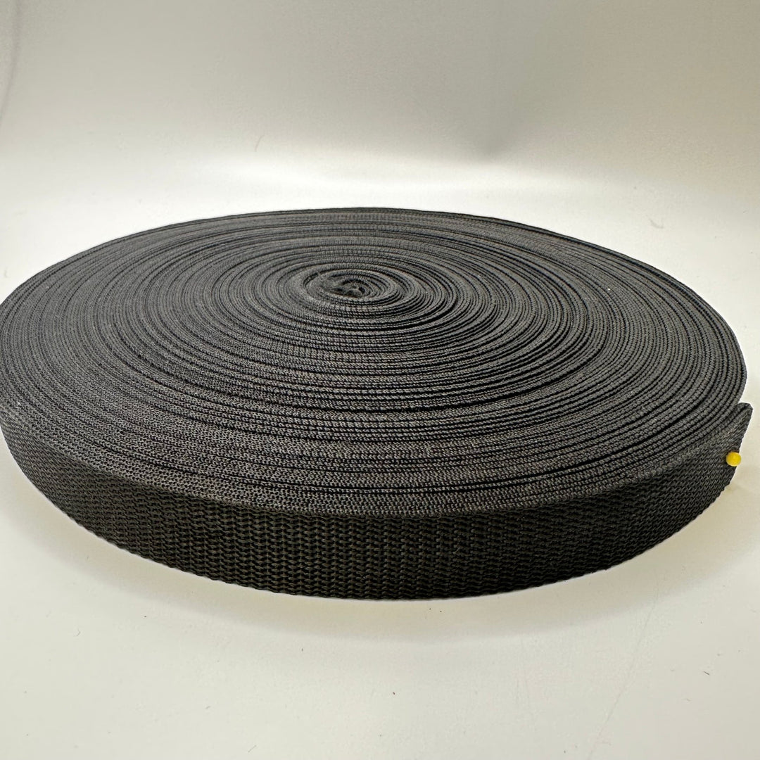 1" (25mm) Webbing Trim - Black - Roll - True Deadstock supplies Fabric by private - Sustainable Textile | FABCYCLE