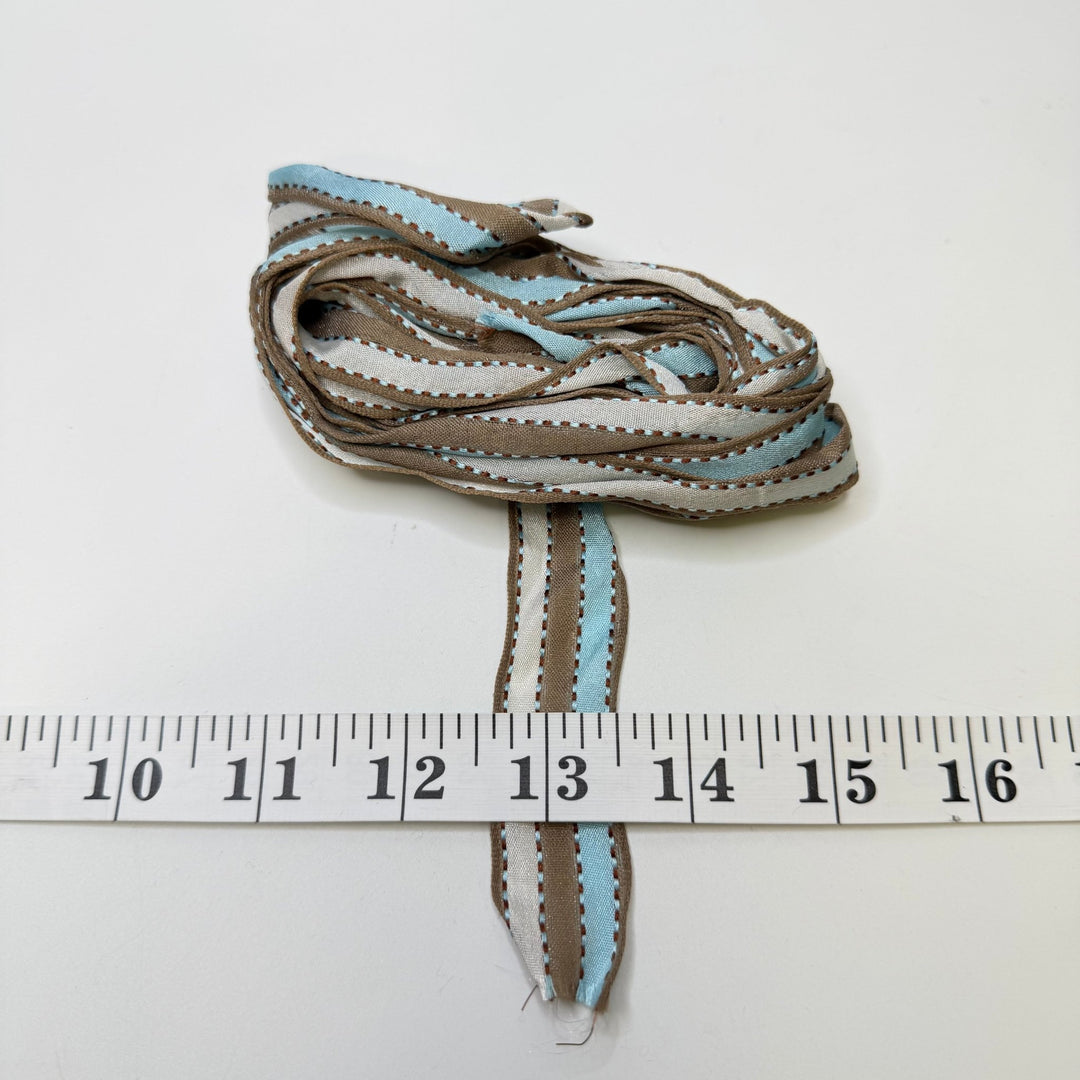 1" (25mm) Wire Edges Ribbon Trim - Beige Blue White - 3.9M Bundle - True Deadstock supplies Fabric by private - Sustainable Textile | FABCYCLE