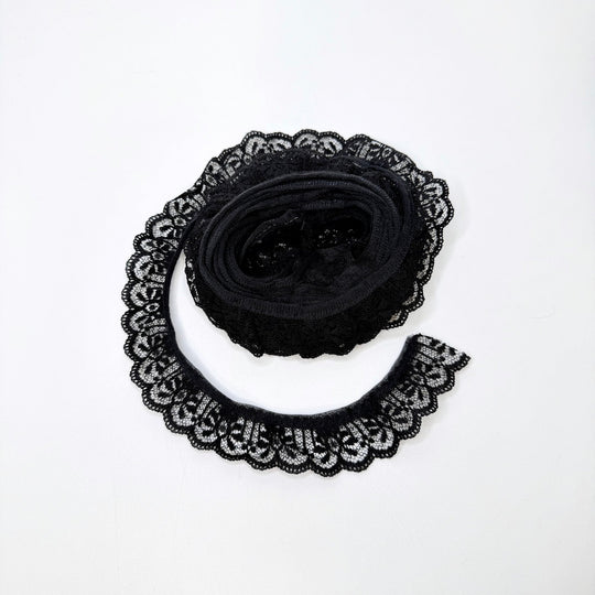 1 ⅐" (29mm) Ruffled Lace Trim - Black - 2.85M Bundle - True Deadstock supplies Fabric by private - Sustainable Textile | FABCYCLE