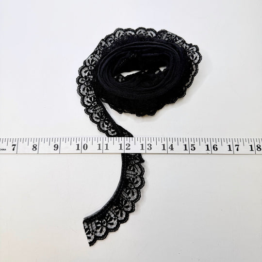 1 ⅐" (29mm) Ruffled Lace Trim - Black - 2.85M Bundle - True Deadstock supplies Fabric by private - Sustainable Textile | FABCYCLE