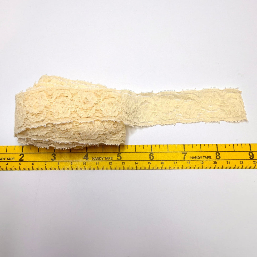 1 ⅐" (29mm) Stretchy Mesh Lace Trim - Light Yellow - 2.5M Bundle - True Deadstock supplies Fabric by private - Sustainable Textile | FABCYCLE