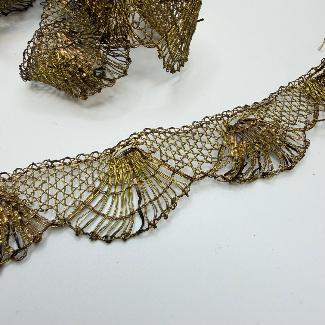 1 ¼" (32mm) Antique Scalloped Lace Trim - Dark Gold - 2M Bundle - True Deadstock supplies Fabric by private - Sustainable Textile | FABCYCLE
