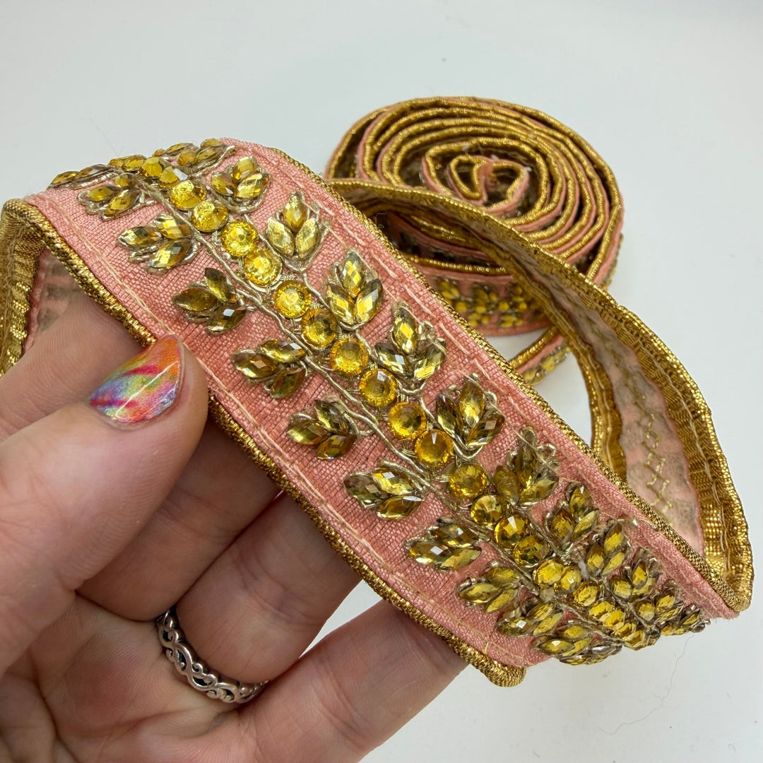 1 ¼" (32mm) Beaded/Piped Edges Tape Trim - Pink/Gold - 1.9M Bundle - True Deadstock supplies Fabric by private - Sustainable Textile | FABCYCLE