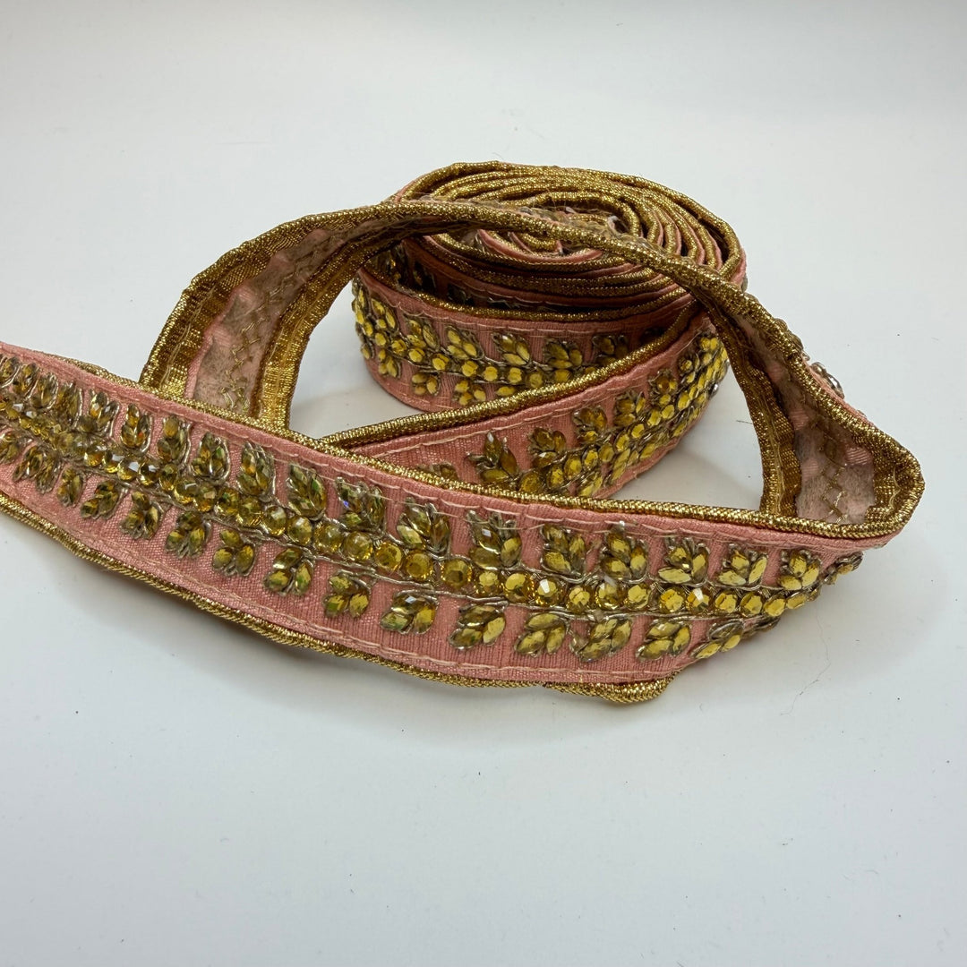 1 ¼" (32mm) Beaded/Piped Edges Tape Trim - Pink/Gold - 1.9M Bundle - True Deadstock supplies Fabric by private - Sustainable Textile | FABCYCLE