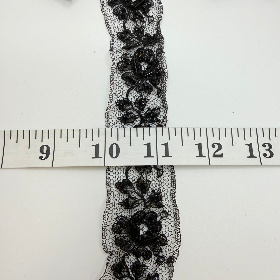 1 ¼" (32mm) Beaded/Vintage Mesh Lace Trim - Black - 1M Bundle - True Deadstock supplies Fabric by private - Sustainable Textile | FABCYCLE