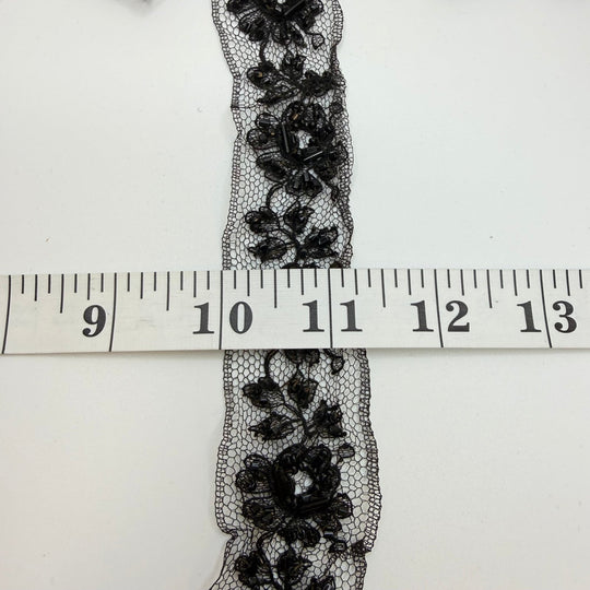1 ¼" (32mm) Beaded/Vintage Mesh Lace Trim - Black - 1M Bundle - True Deadstock supplies Fabric by private - Sustainable Textile | FABCYCLE
