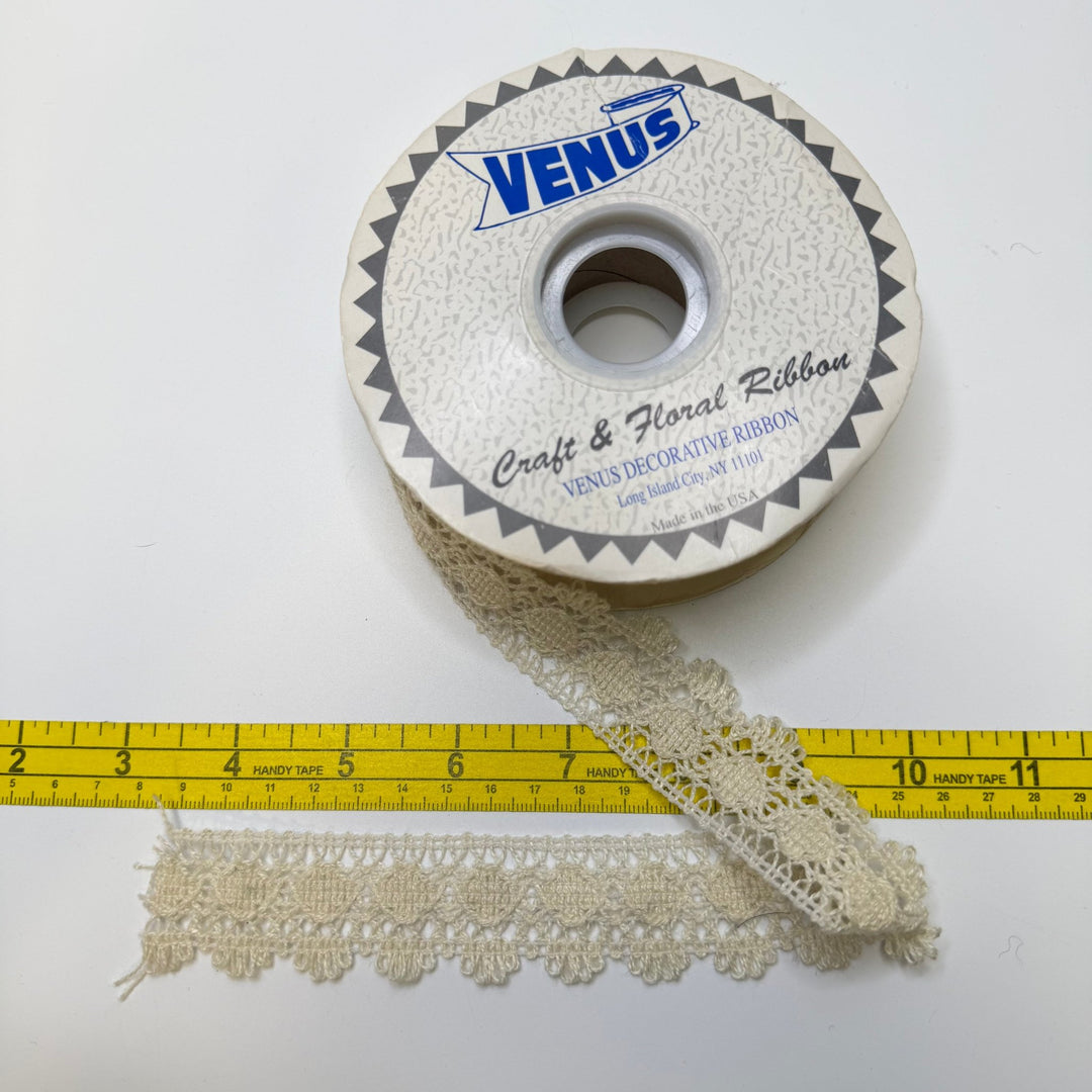 1 ¼" (32mm) Scalloped Crochet Lace Trim - Light Beige - Roll - True Deadstock supplies Fabric by private - Sustainable Textile | FABCYCLE
