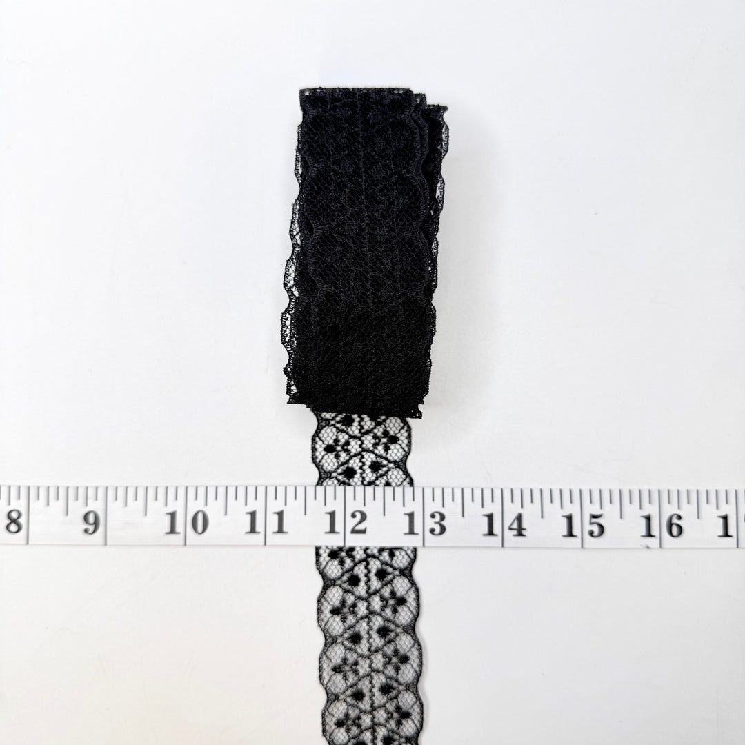 1 ¼" (32mm) Scalloped Lace Trim - Black - 3.85M Bundle - True Deadstock supplies Fabric by private - Sustainable Textile | FABCYCLE