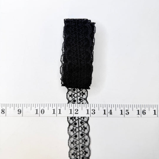 1 ¼" (32mm) Scalloped Lace Trim - Black - 3.85M Bundle - True Deadstock supplies Fabric by private - Sustainable Textile | FABCYCLE
