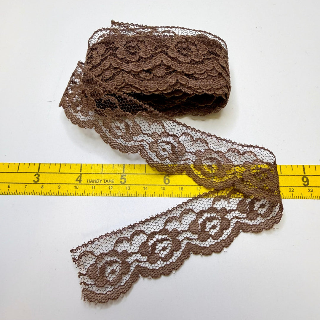 1 ¼" (32mm) Scalloped Mesh Lace Trim - Brown - 3M Bundle - True Deadstock supplies Fabric by private - Sustainable Textile | FABCYCLE