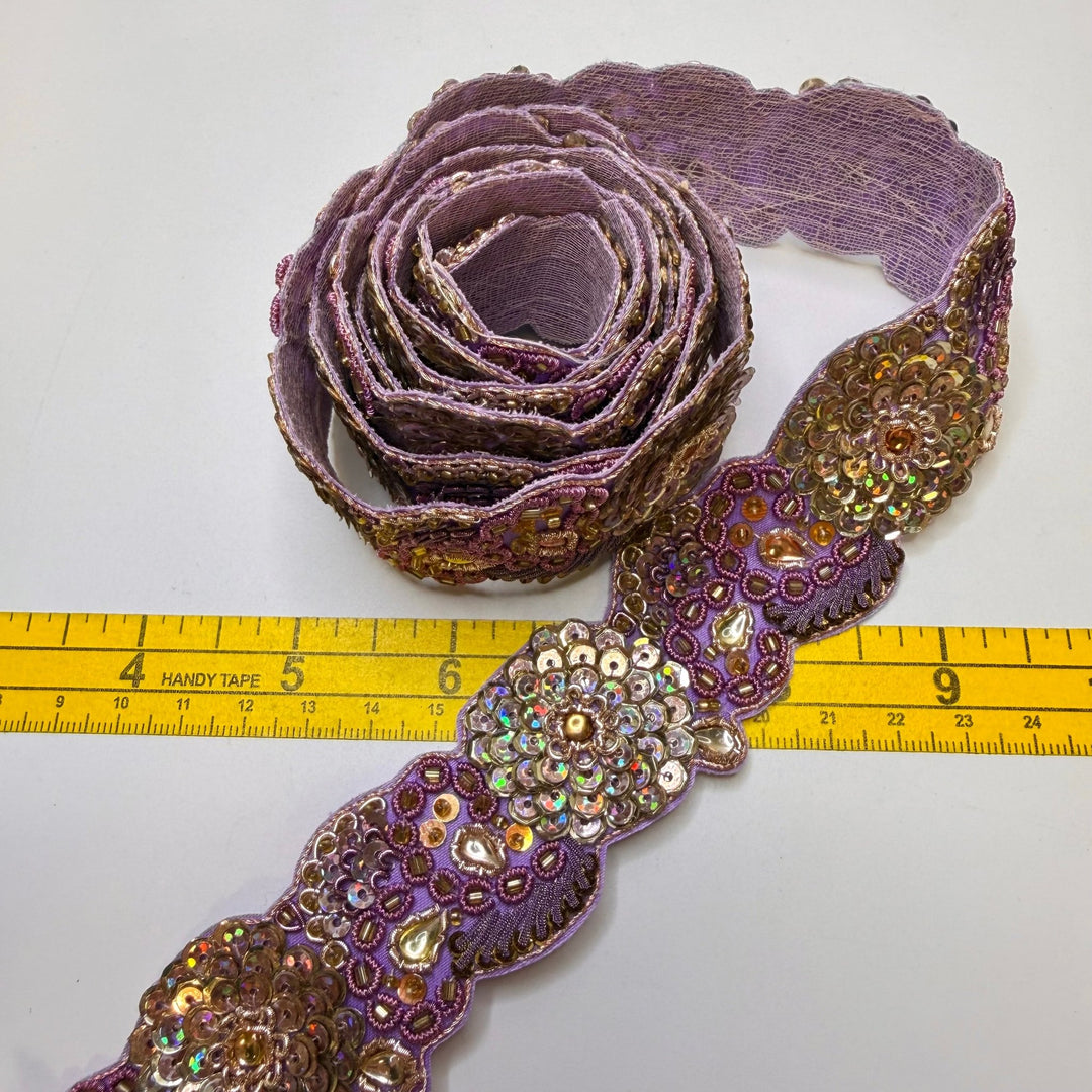 1 ¼" (32mm) Sequins/Beaded Tape Trim - Purple Multi - 1.3M Bundle - True Deadstock supplies Fabric by private - Sustainable Textile | FABCYCLE