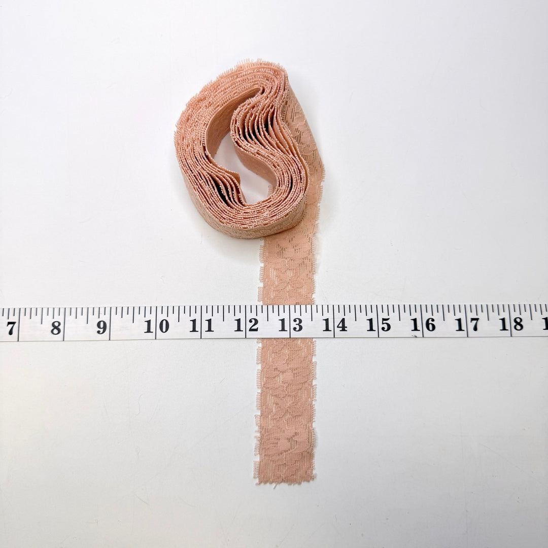 1 ¼" (32mm) Stretchy Scalloped Lace Trim - Light Pink - 3.2M Bundle - True Deadstock supplies Fabric by private - Sustainable Textile | FABCYCLE