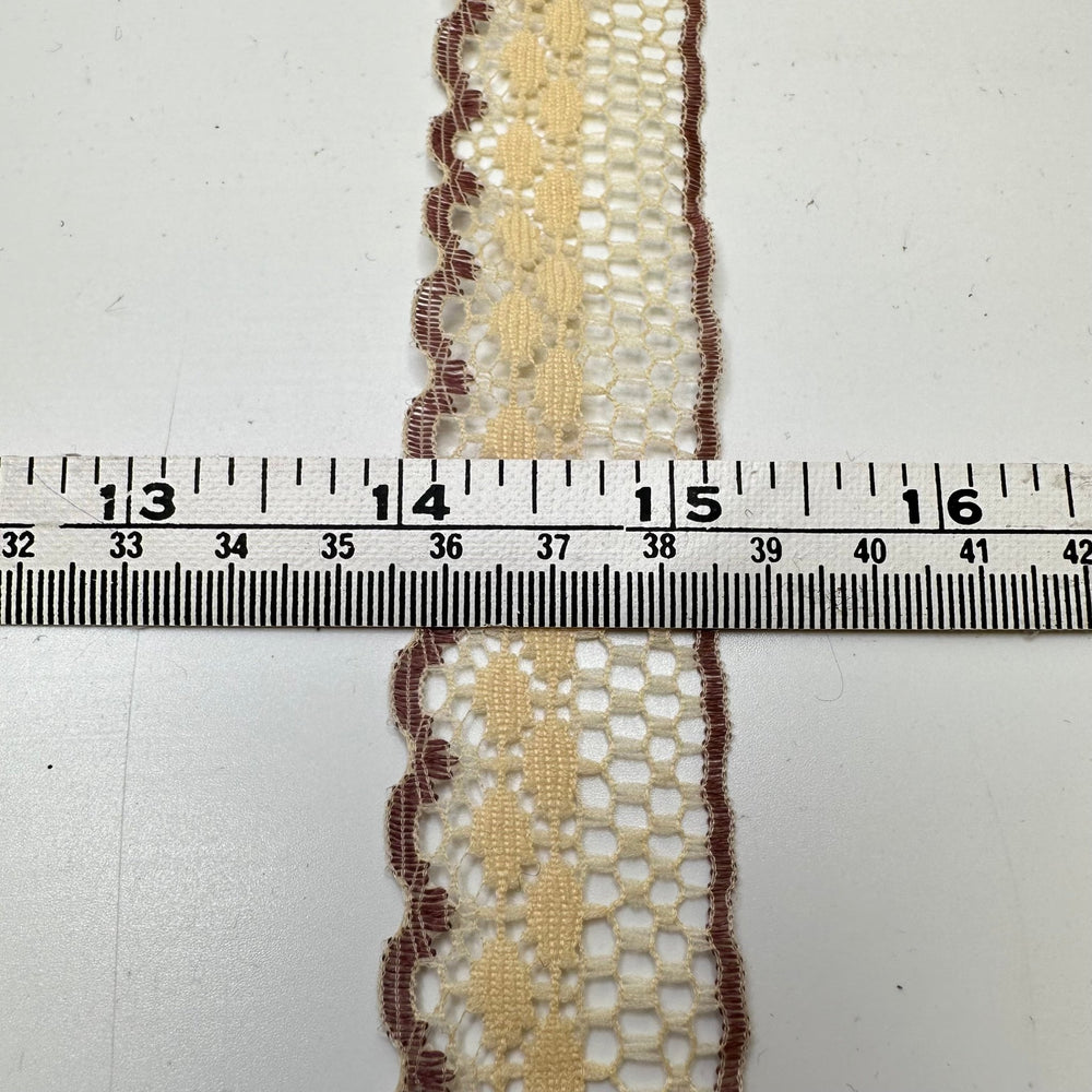1 ¼" (32mm) Vintage Scalloped Mesh Lace Trim - Light Brown/Beige - 5M Bundle - True Deadstock supplies Fabric by private - Sustainable Textile | FABCYCLE