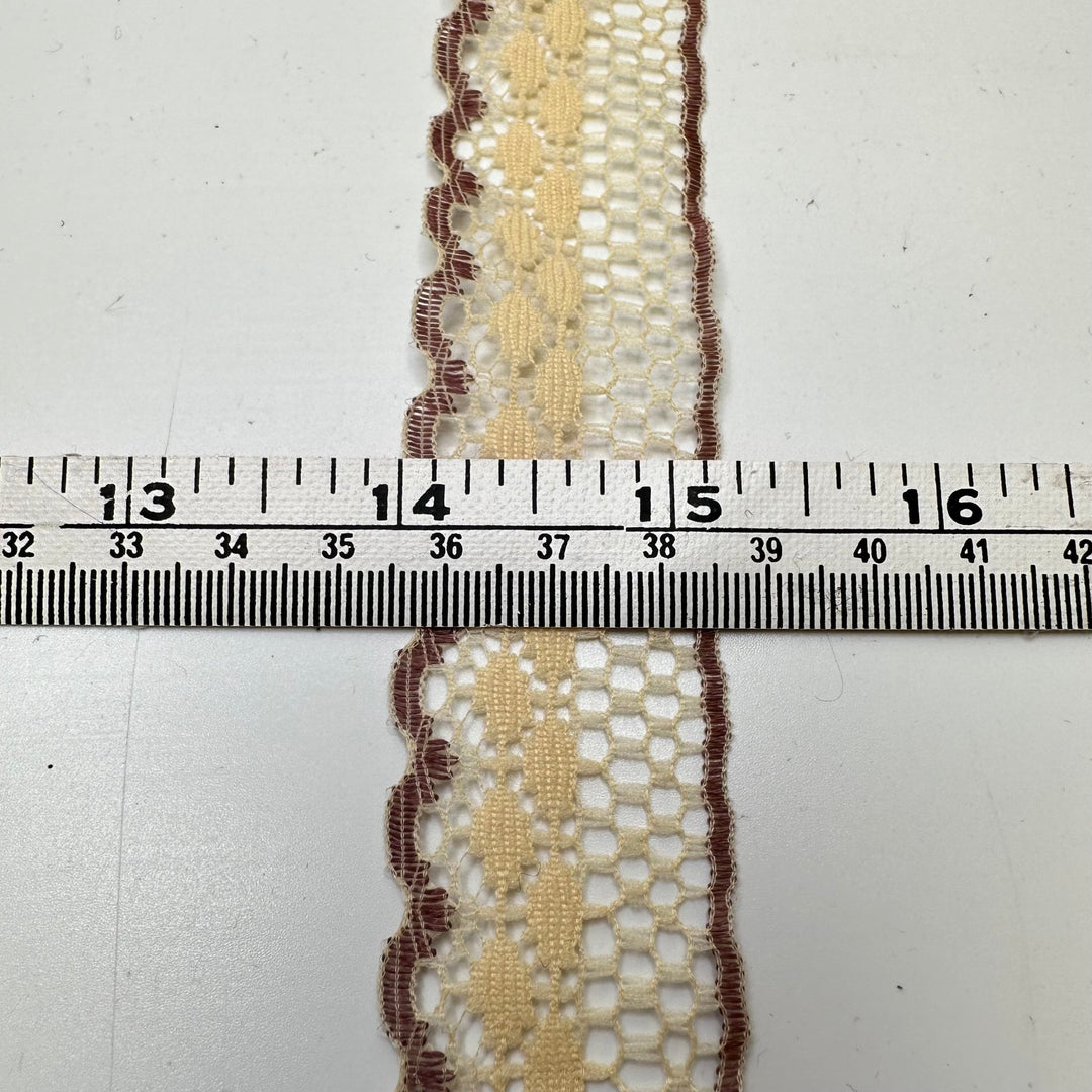 1 ¼" (32mm) Vintage Scalloped Mesh Lace Trim - Light Brown/Beige - 5M Bundle - True Deadstock supplies Fabric by private - Sustainable Textile | FABCYCLE