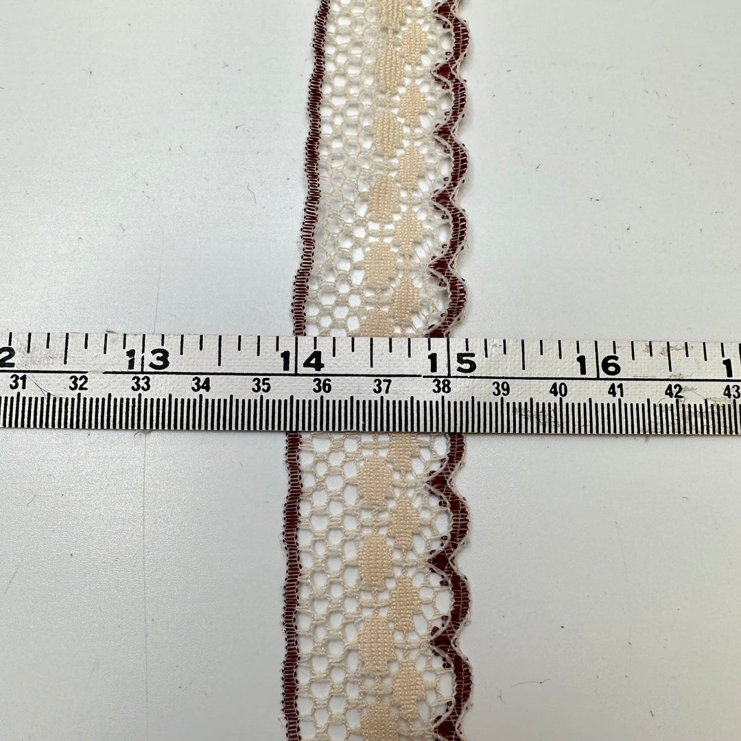 1 ¼" (32mm) Vintage/Some Staining Scalloped Mesh Lace Trim - Cream/Brown - 5M Bundle - True Deadstock supplies Fabric by private - Sustainable Textile | FABCYCLE