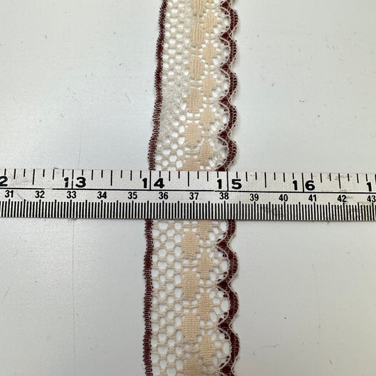 1 ¼" (32mm) Vintage/Some Staining Scalloped Mesh Lace Trim - Cream/Brown - 5M Bundle - True Deadstock supplies Fabric by private - Sustainable Textile | FABCYCLE