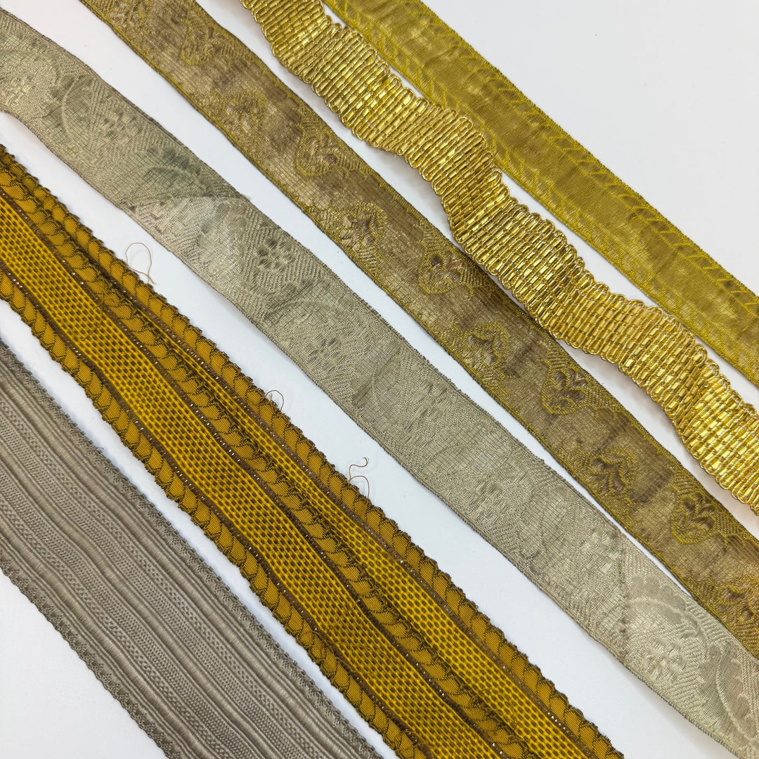 1 ½" (38mm) Antique Tape Trim - Gold/Silver - 10 Pack - True Deadstock supplies Fabric by private - Sustainable Textile | FABCYCLE