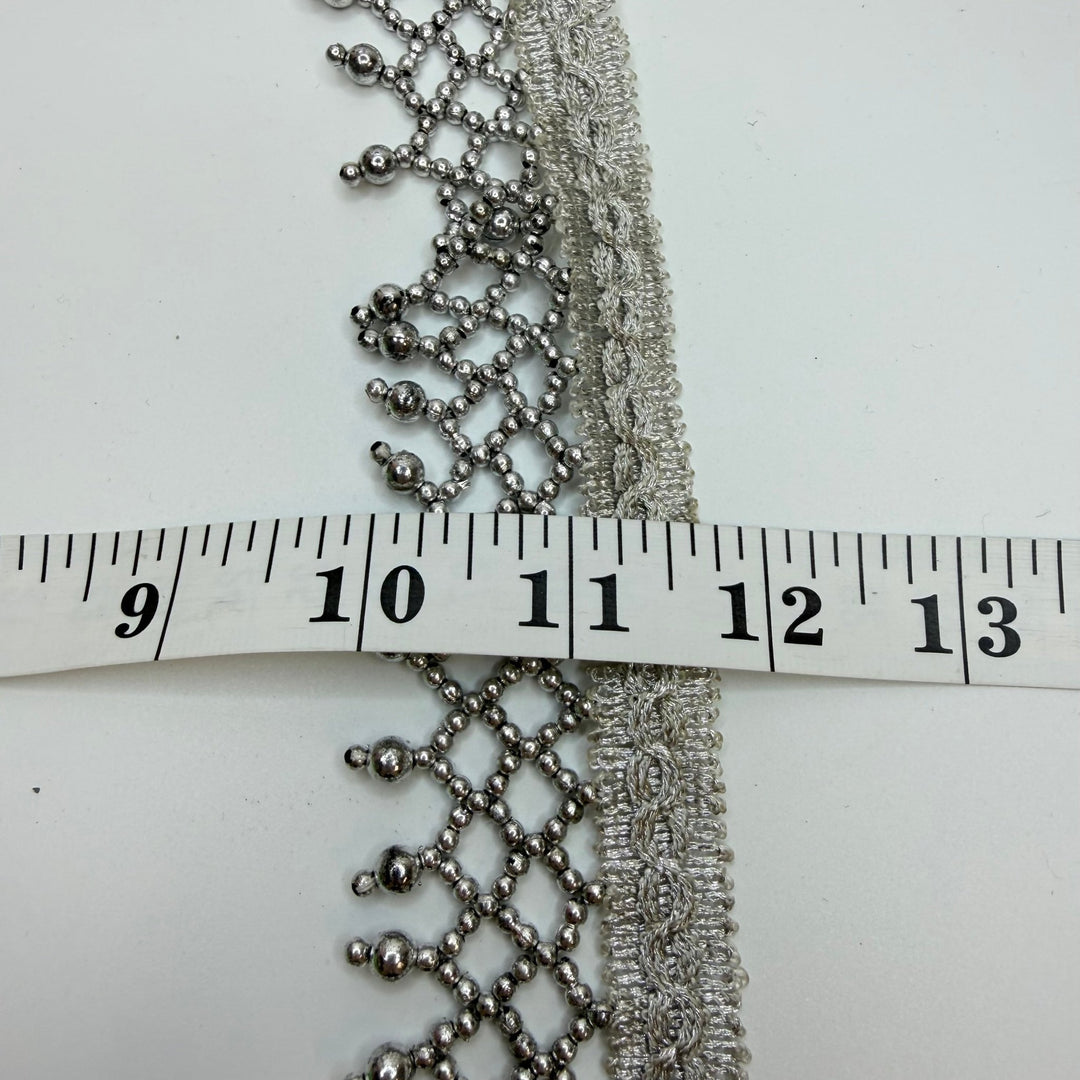 1 ½" (38mm) Beaded Fringe Tape Trim - Silver - 1.75M Bundle - True Deadstock supplies Fabric by private - Sustainable Textile | FABCYCLE