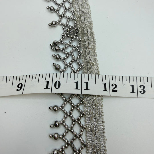 1 ½" (38mm) Beaded Fringe Tape Trim - Silver - 1.75M Bundle - True Deadstock supplies Fabric by private - Sustainable Textile | FABCYCLE
