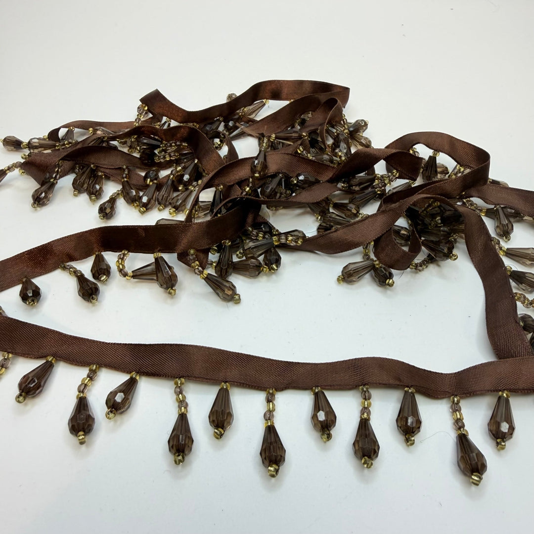 1 ½" (38mm) Beaded Tassel Tape Trim - Brown - 2M Bundle - True Deadstock supplies Fabric by private - Sustainable Textile | FABCYCLE