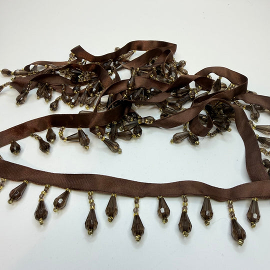 1 ½" (38mm) Beaded Tassel Tape Trim - Brown - 2M Bundle - True Deadstock supplies Fabric by private - Sustainable Textile | FABCYCLE