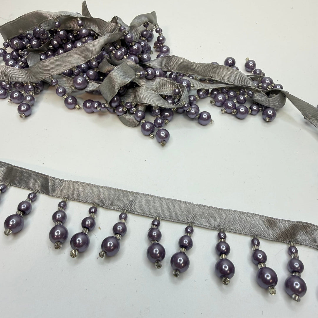 1 ½" (38mm) Beaded Tassel Tape Trim - Deep Lavender - 2.3M Bundle - True Deadstock supplies Fabric by private - Sustainable Textile | FABCYCLE