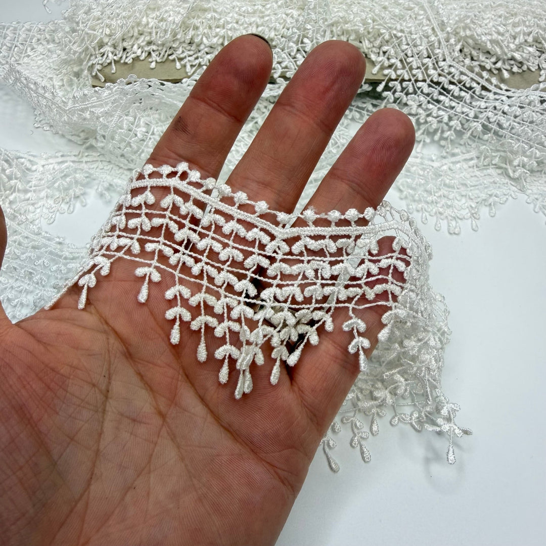 1 ½" (38mm) Embroidered Fringe Lace Trim - White - Per 1M - True Deadstock supplies Fabric by private - Sustainable Textile | FABCYCLE