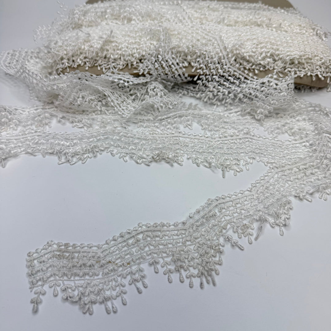 1 ½" (38mm) Embroidered Fringe Lace Trim - White - Per 1M - True Deadstock supplies Fabric by private - Sustainable Textile | FABCYCLE