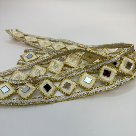 1 ½" (38mm) Mirror Tape Trim - Cream/Gold - 1M Bundle - True Deadstock supplies Fabric by private - Sustainable Textile | FABCYCLE