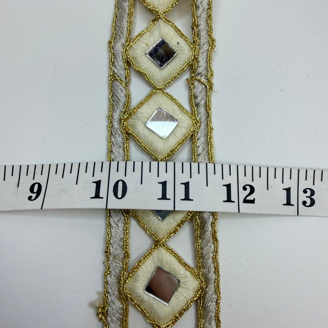 1 ½" (38mm) Mirror Tape Trim - Cream/Gold - 1M Bundle - True Deadstock supplies Fabric by private - Sustainable Textile | FABCYCLE