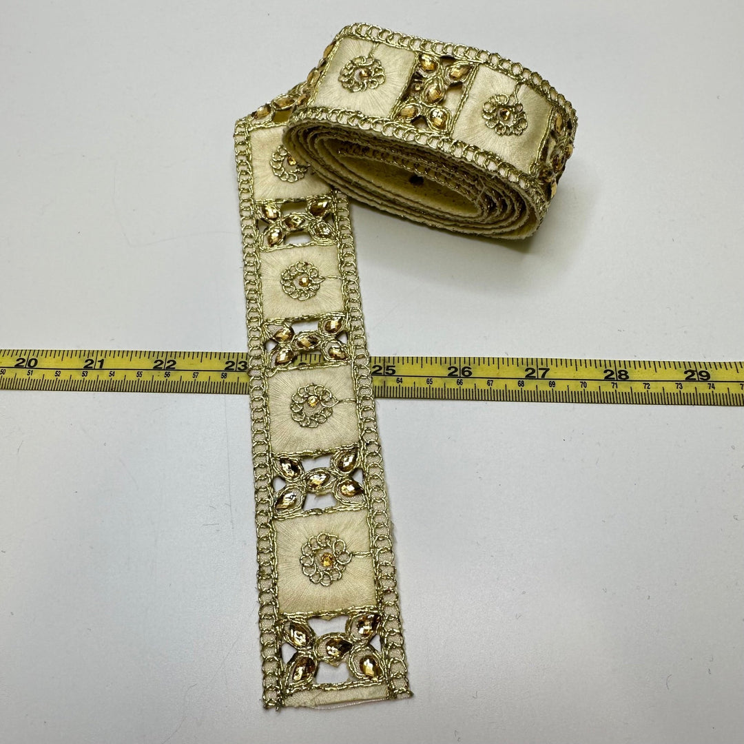 1 ½" (38mm) Rhinestones Tape Trim - Gold/Cream - 1.45M Bundle - True Deadstock supplies Fabric by private - Sustainable Textile | FABCYCLE