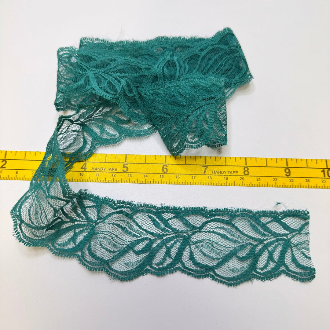 1 ½" (38mm) Scalloped Mesh Lace Trim - Teal - 0.95M Bundle - True Deadstock supplies Fabric by private - Sustainable Textile | FABCYCLE