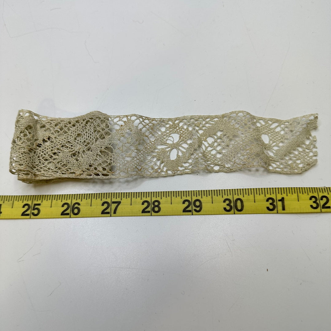 1 ½" (38mm) Vintage Bobbin Lace Trim - Dark Cream - 0.65M Bundle - True Deadstock supplies Fabric by private - Sustainable Textile | FABCYCLE