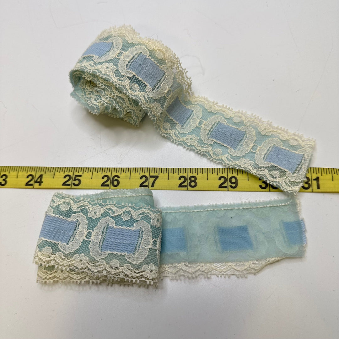 1 ½" (38mm) Vintage Lace Trim - Light White/Blue - 2 Pack - True Deadstock supplies Fabric by private - Sustainable Textile | FABCYCLE