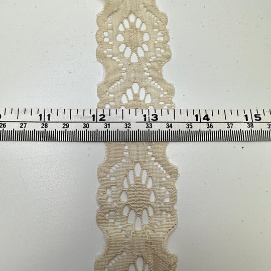 1 ½" (38mm) Vintage Scalloped Mesh Lace Trim - Dark Cream - 4M Bundle - True Deadstock supplies Fabric by private - Sustainable Textile | FABCYCLE