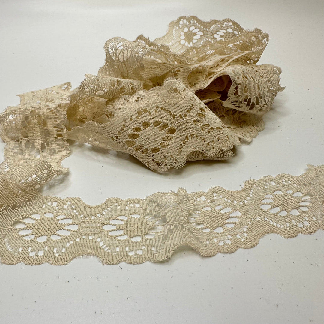 1 ½" (38mm) Vintage Scalloped Mesh Lace Trim - Dark Cream - 4M Bundle - True Deadstock supplies Fabric by private - Sustainable Textile | FABCYCLE