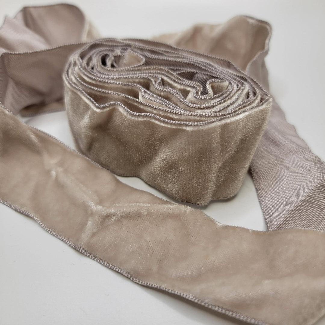 1 ½" (38mm) Vintage/Velvet Ribbon Trim - Light Grey - 2.75M Bundle - True Deadstock supplies Fabric by private - Sustainable Textile | FABCYCLE