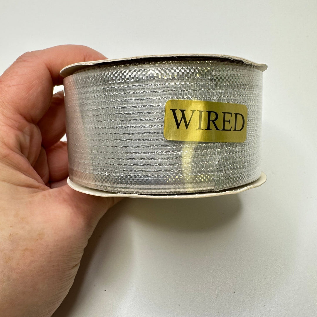 1 ½" (38mm) Wired Ribbon Trim - Silver - Roll - True Deadstock supplies Fabric by private - Sustainable Textile | FABCYCLE