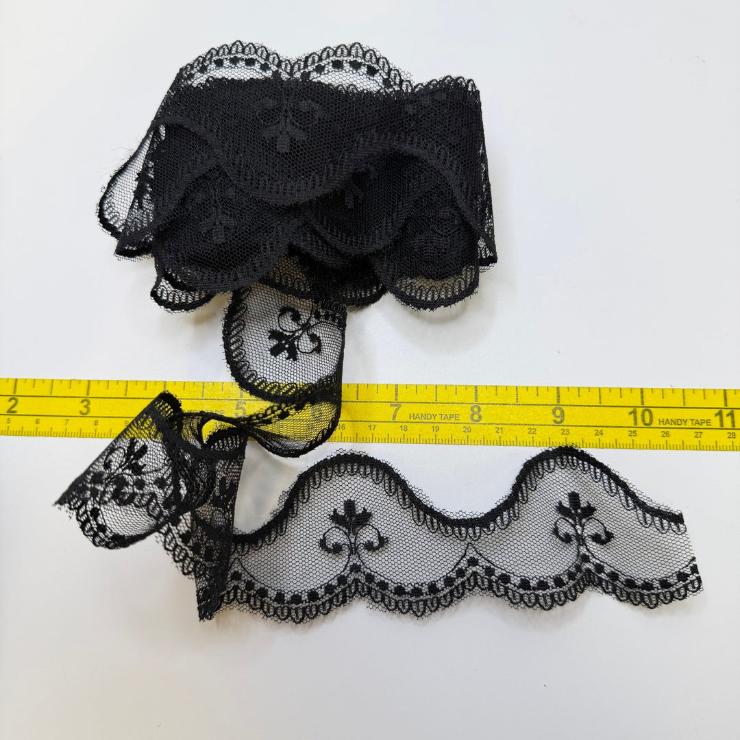 1 ½" (40mm) Scalloped Mesh Lace Trim - Black - 4.8M Bundle - True Deadstock supplies Fabric by private - Sustainable Textile | FABCYCLE