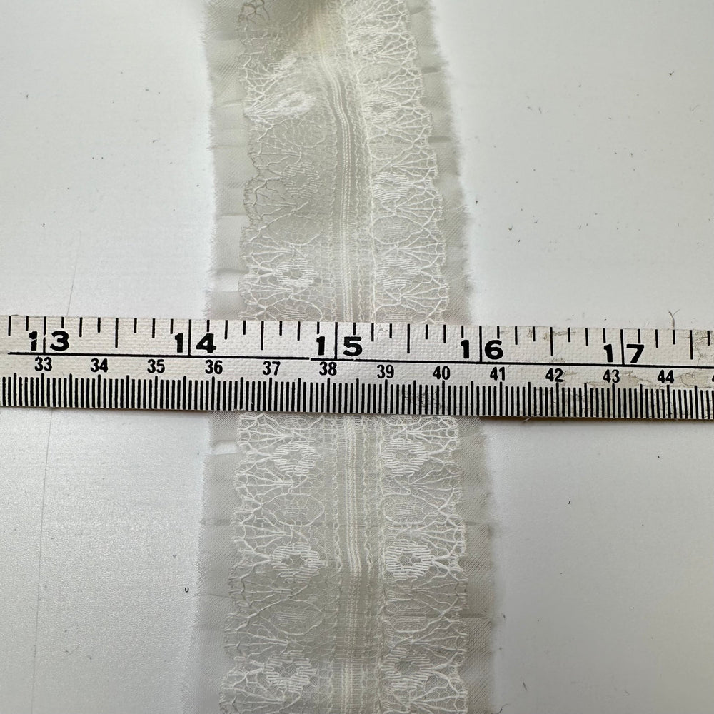 1 ¾" (44mm) Mesh On Ruffle Ruffled Lace Trim - White - 1.1M Bundle - True Deadstock supplies Fabric by private - Sustainable Textile | FABCYCLE